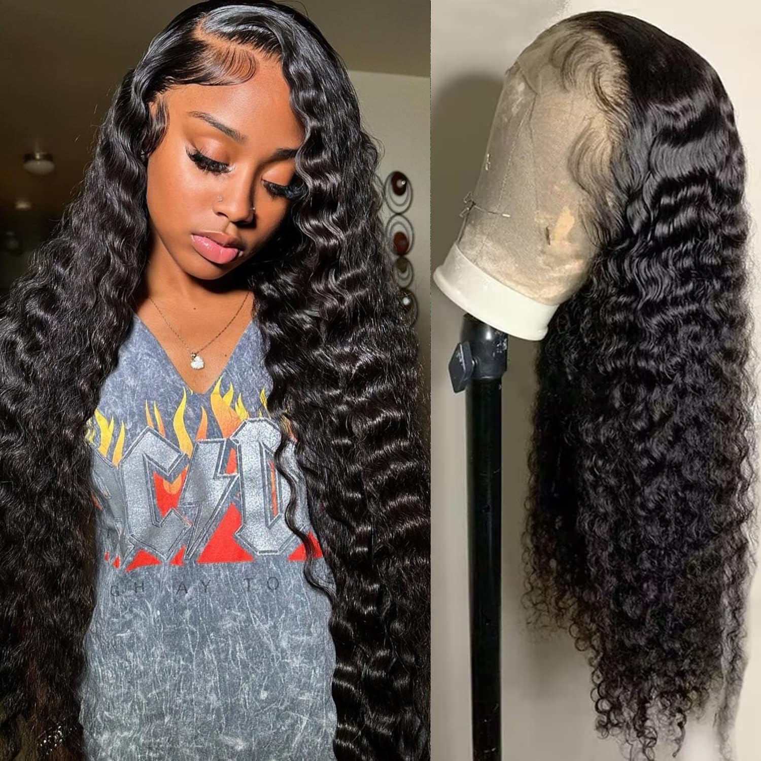 Trilumity 13X6 Transparent Deep Wave Human Hair - Natural Color Hair Replacement Wig