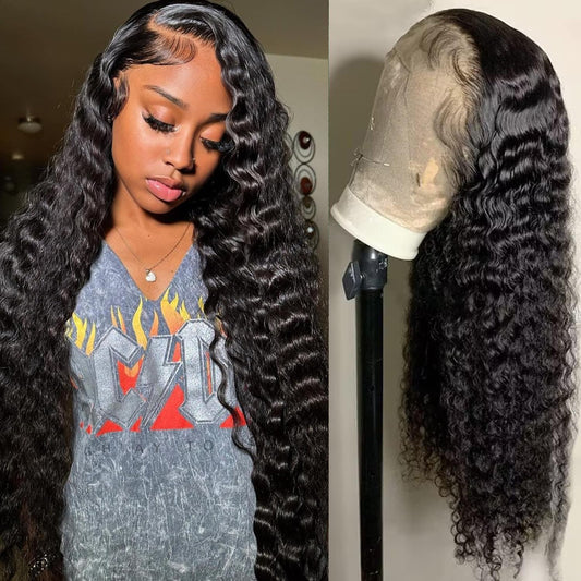 Trilumity 13X6 Transparent Deep Wave Human Hair - Natural Color Hair Replacement Wig