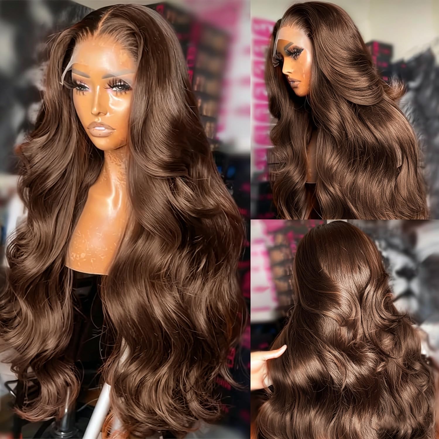 Trilumity Chocolate Brown 12A Brown Body Wave Human Hair - Brown Hair Replacement Wig