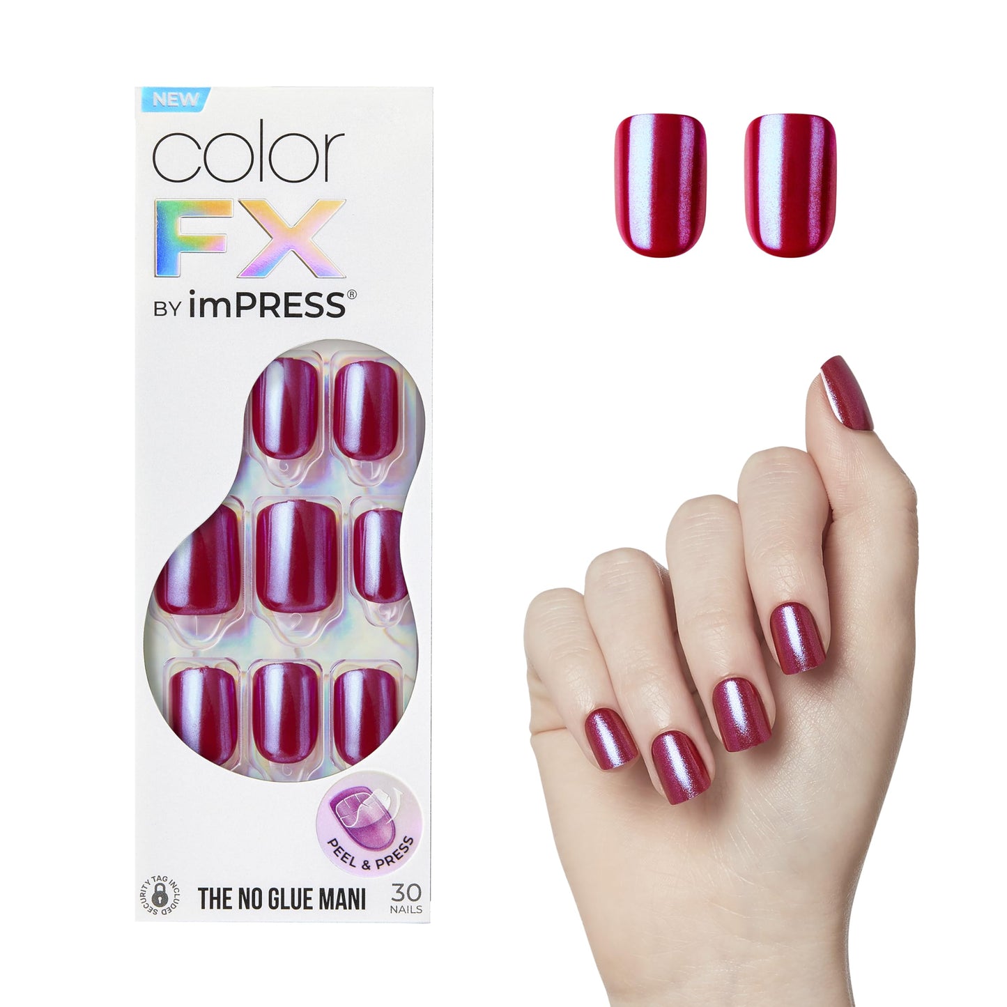 Trilumity No Glue Mani Color Short Squoval Soft Gel - Red Press On Nails