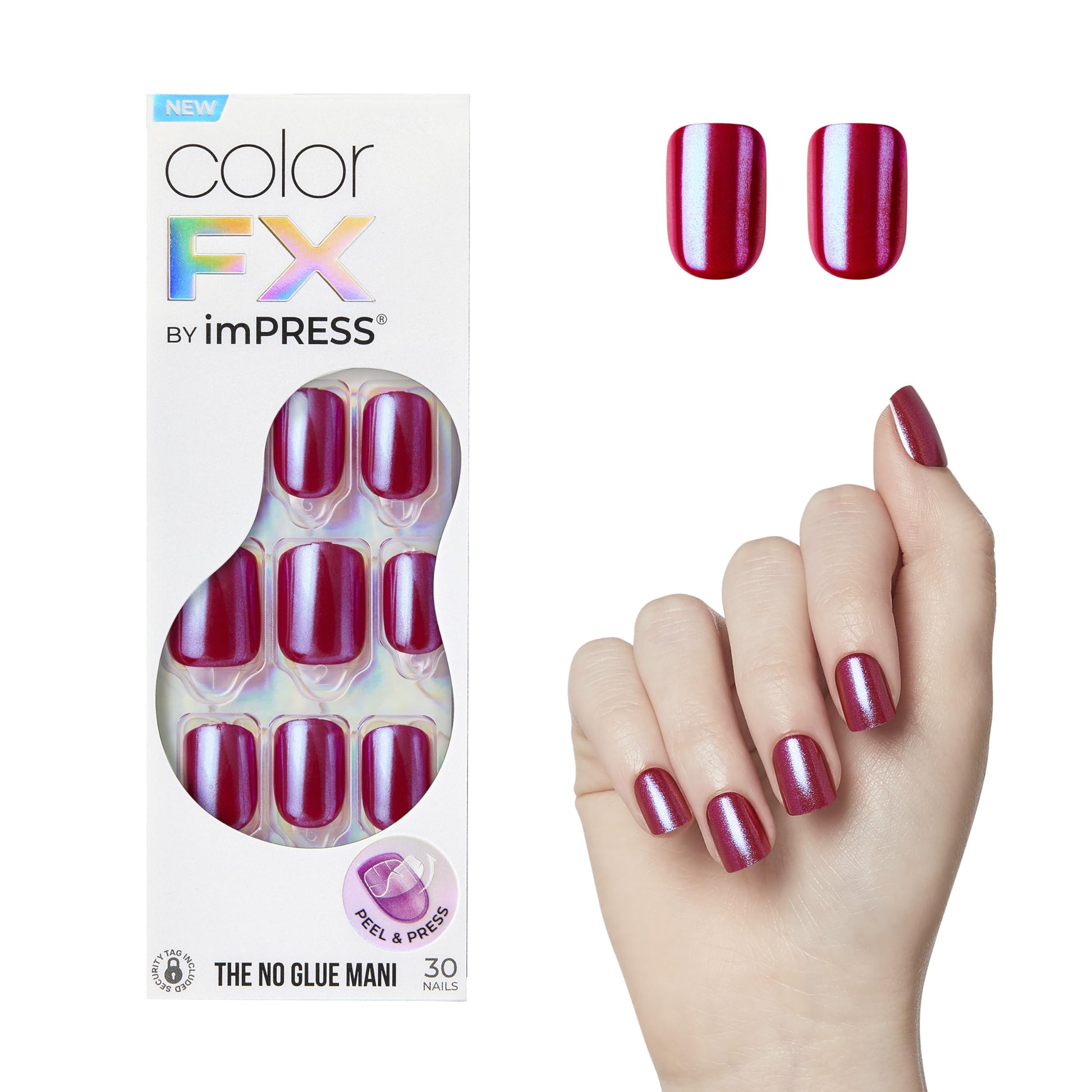 Trilumity No Glue Mani Color Short Squoval Soft Gel - Red Press On Nails