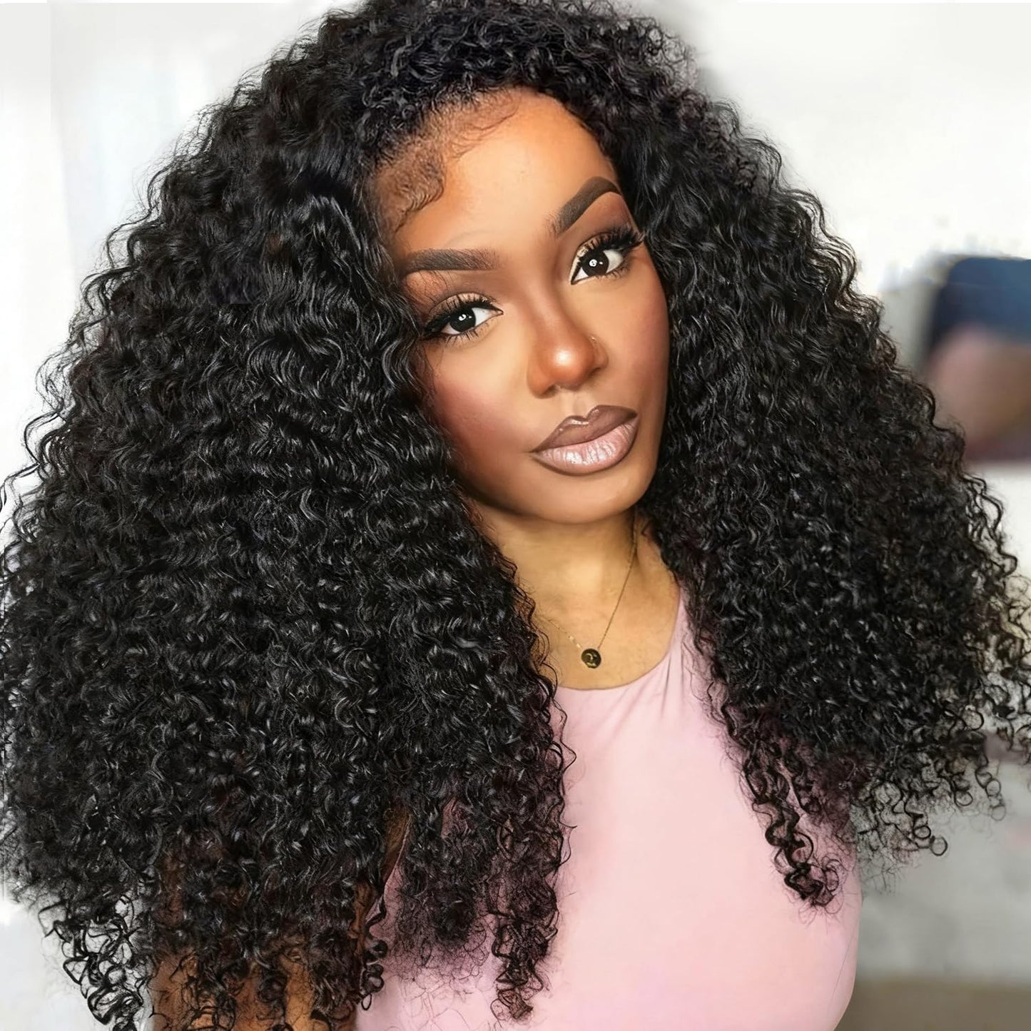 Trilumity Kinky Half Glueless Half Curly 100% Human Hair - Natural Black Hair Replacement Wig