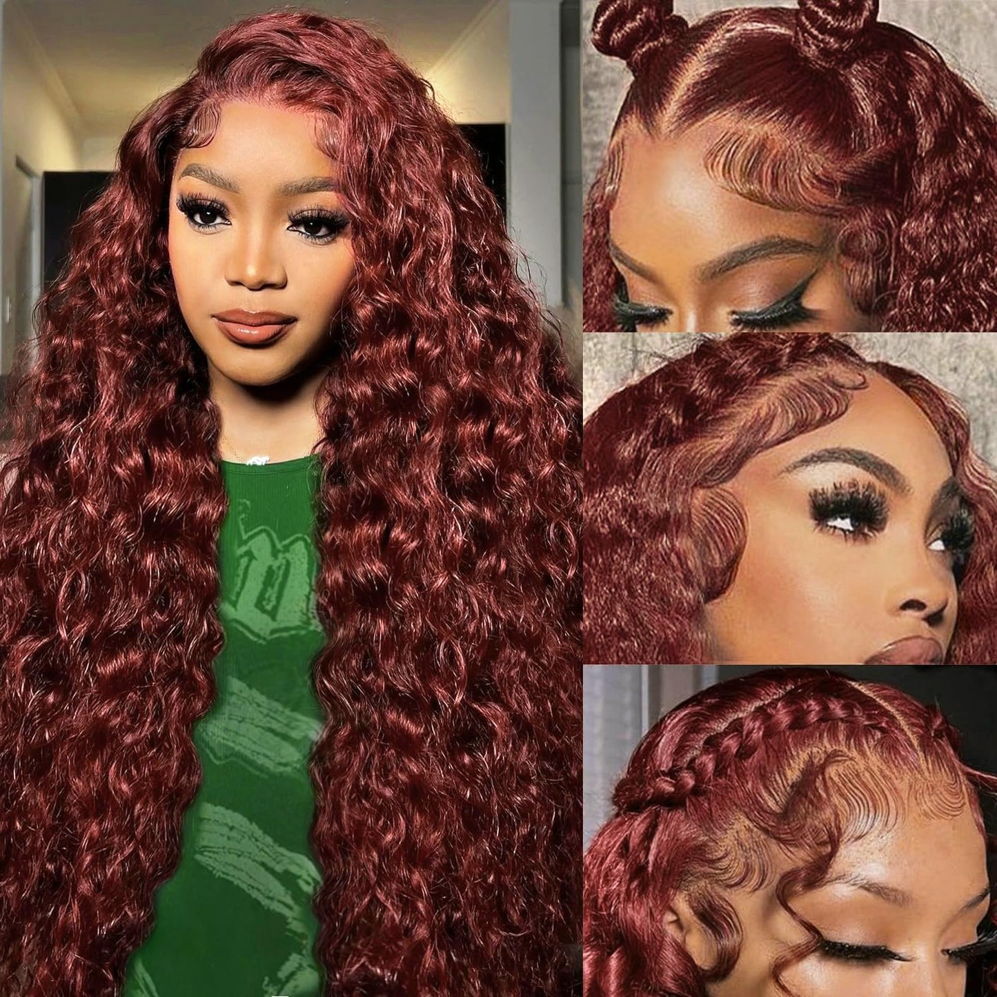 Trilumity Reddish Brown 13X6 Reddish Deep Wave Human Hair - Brown Hair Replacement Wig