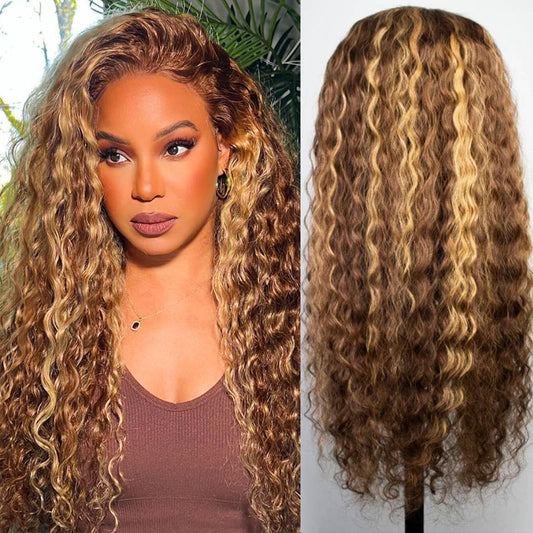 Trilumity Highlight Ombre 13X4 Deep Wave Human Hair - Honey Blonde Hair Replacement Wig