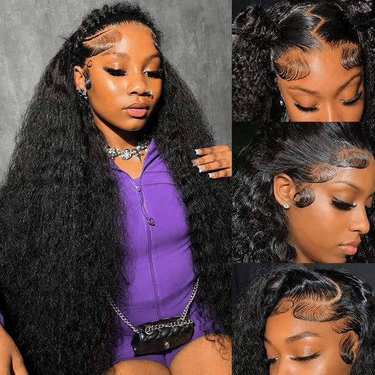 Trilumity 13X6 Front 220 Density Deep Wave Human Hair - Natural Black Hair Replacement Wig