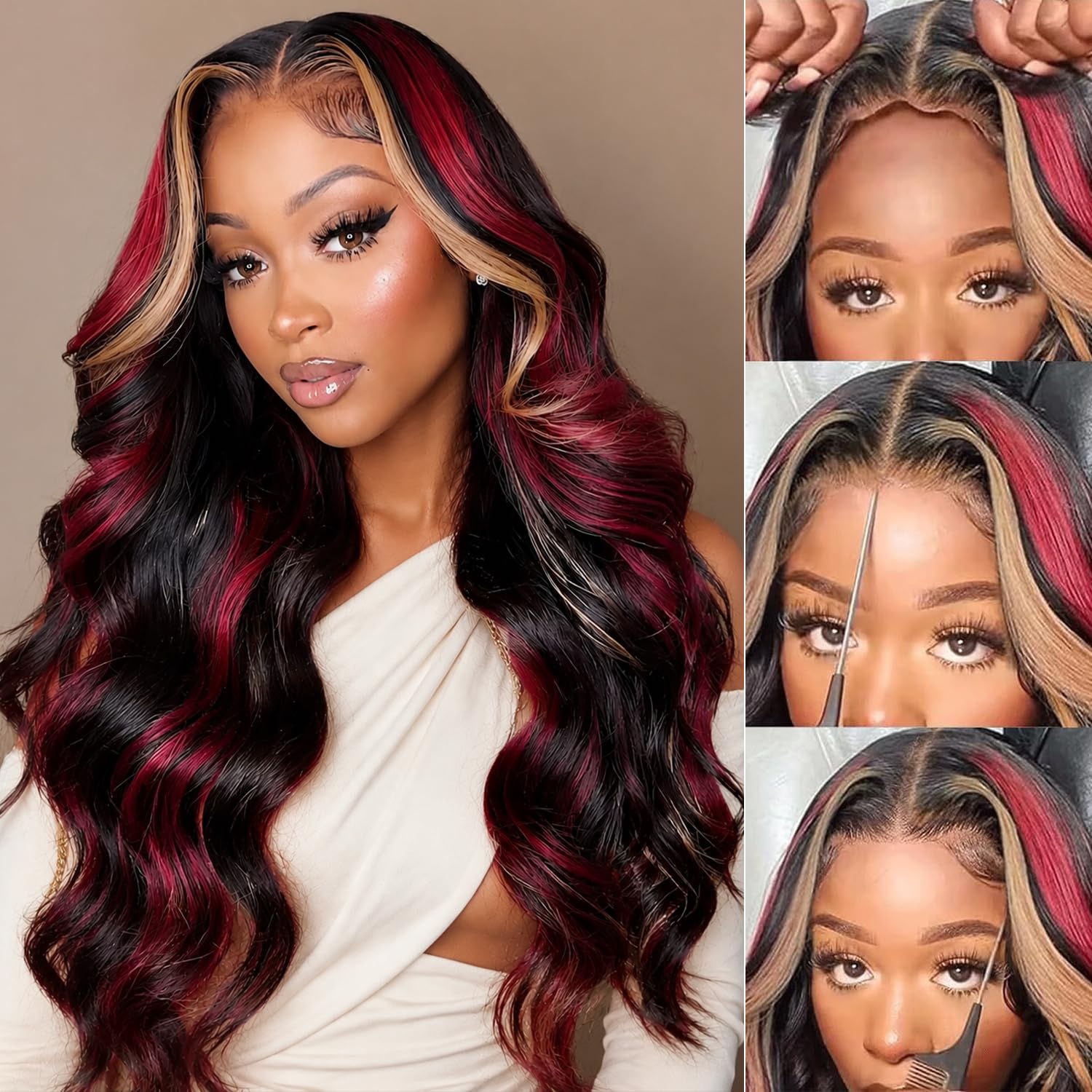 Trilumity 13X6 Burgundy Ombre 1B/27/99J Body Wave Human Hair - Burgundy Hair Replacement Wig