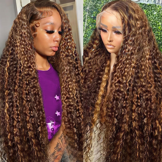 Trilumity 13X6 Highlight P4/27 Deep Wave 100% Human Hair - Honey Blonde Hair Replacement Wig