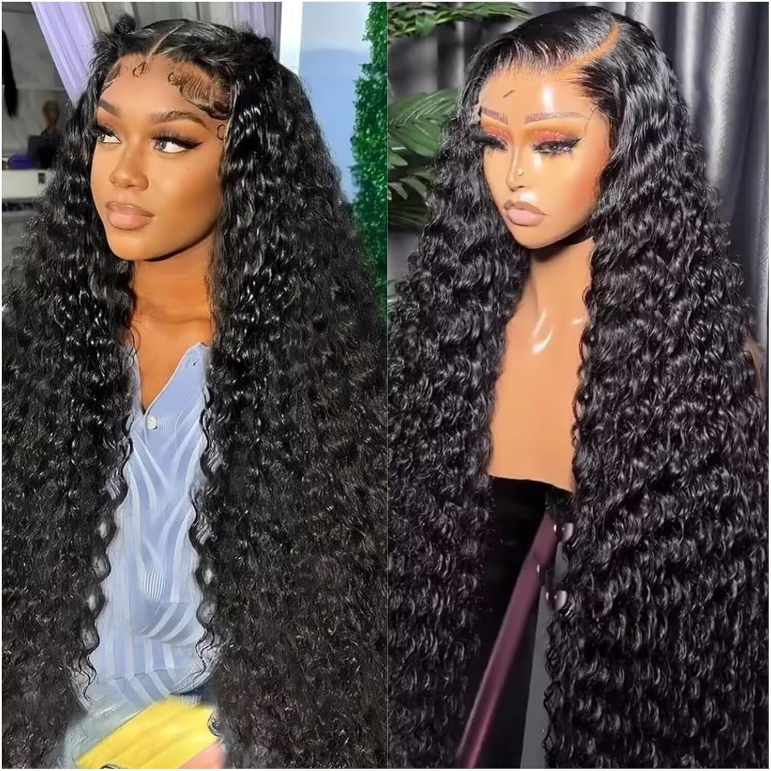 Trilumity 13X6 Water 200 Density Water Wave Human Hair - Natural Black Hair Replacement Wig