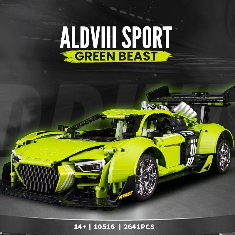Trilumity Building Block Set: Audi R8 Green Beast, Large Rear Wing (2641-Piece)