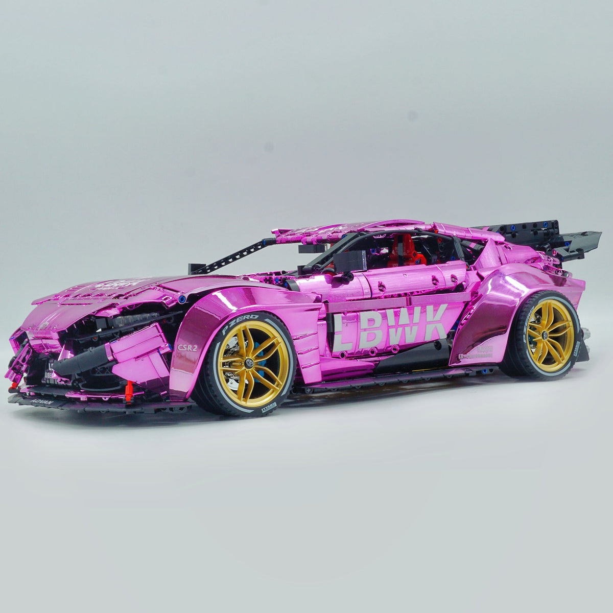 Trilumity Motorized Building Block Set: 1:8 Toyota Supra Electroplating Pink Limited Edition, Electric Air Suspension, Rear Accelerator Blade linkage