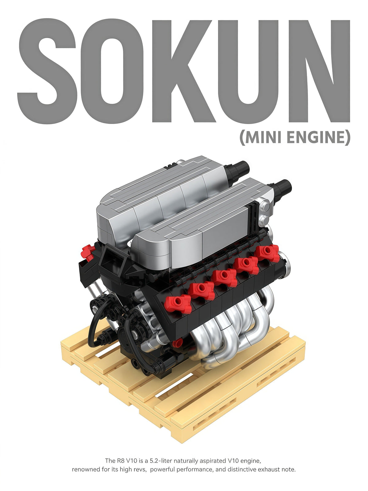 Trilumity Building Block Set: Audi R8 V10 Engine | Home Decor (392-Piece)