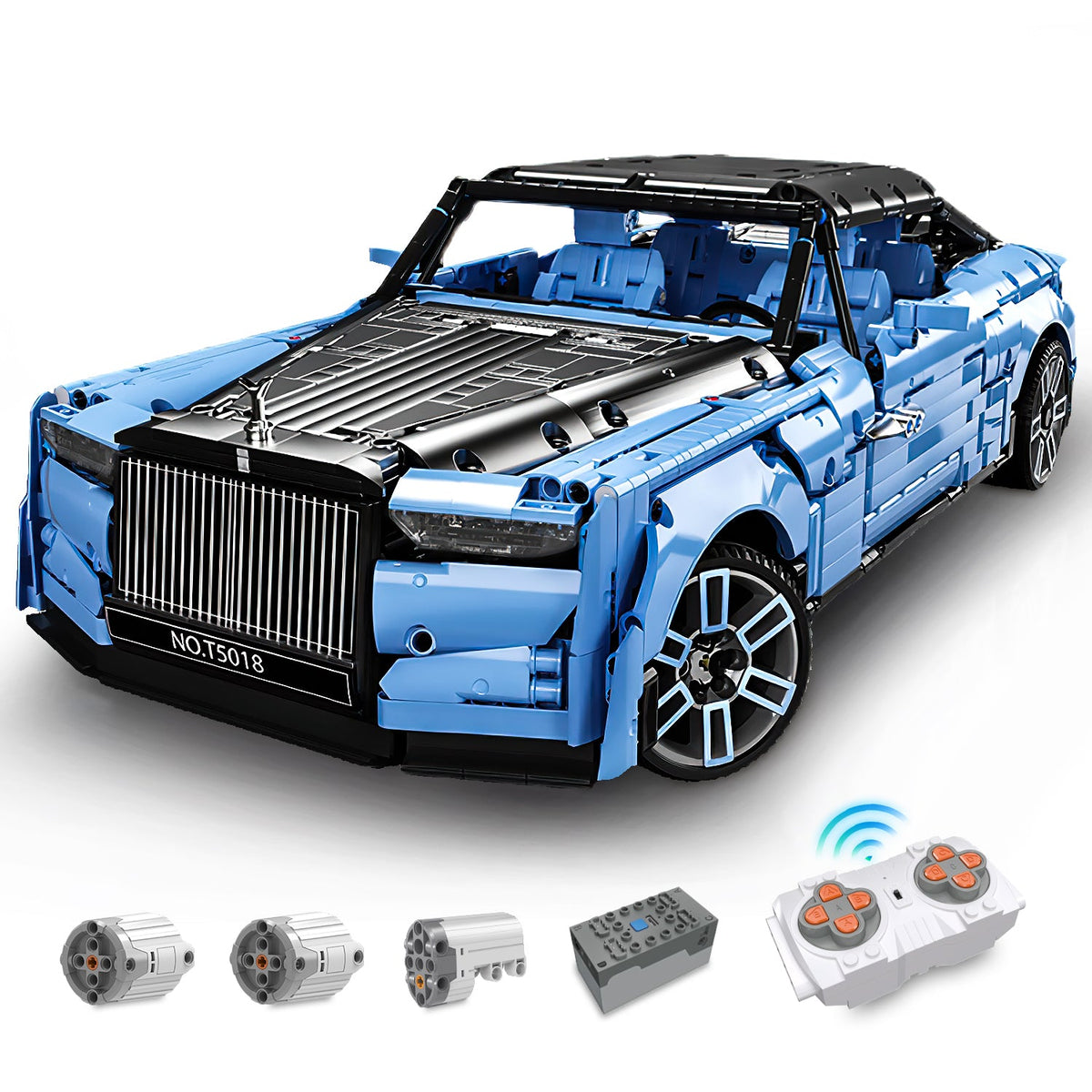 Trilumity Rolls-Royce Boat Tail with Rear Wine Cabinet, Removable Convertible Top Building Block Set, 1:8 Scale, Remote Control, 2,903-Piece