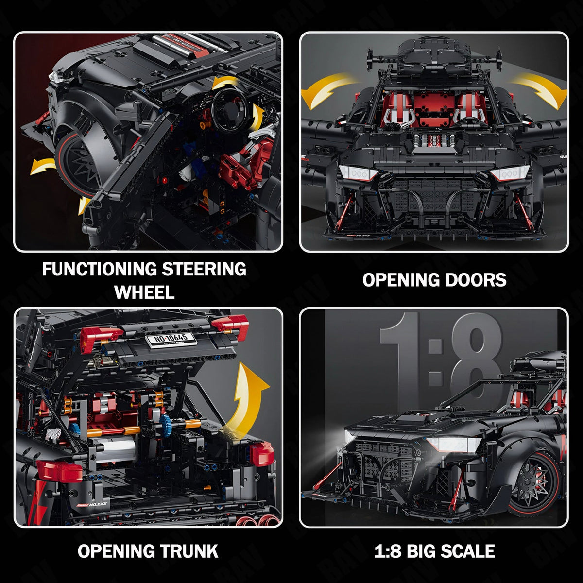 Trilumity Motorized Building Block Set: 1:8 Audi Rs6 Quattro Widebody Wagon | Matte Black Power | 4189+-Piece
