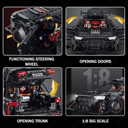 Trilumity Motorized Building Block Set: 1:8 Audi Rs6 Quattro Widebody Wagon | Matte Black Power | 4189+-Piece