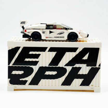 Trilumity Motorized Building Block Set: 80s Wedge Supercar Widebody Edition | Container Display Case (338-Piece)