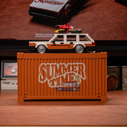 Trilumity Building Block Set: Volkswagen Santana 80s German Wagon Sleeper with Container Display Case(457-Piece)