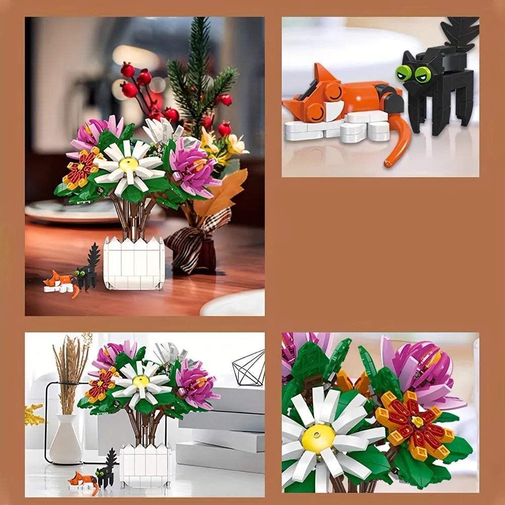 JieStar Building Block Set: Chrysanthemum Potted Plant, Model JJ9036