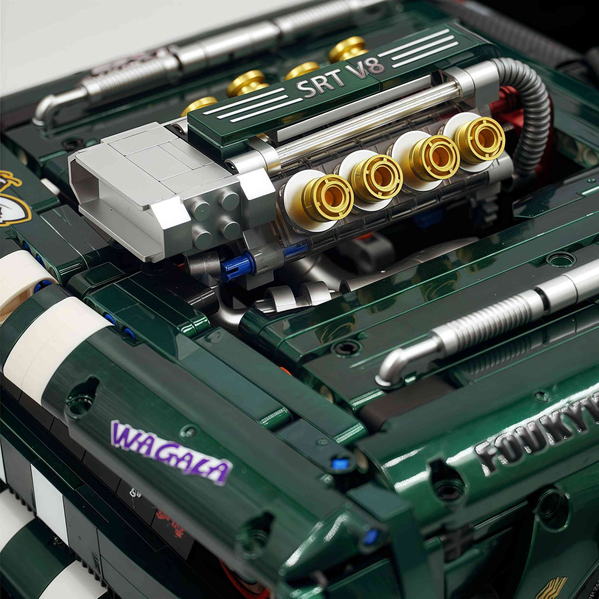 Trilumity Motorized Building Block Set: 1: 8 Dodge Challenger, Pearlescent Green Paint Customized Version (3751-Piece)