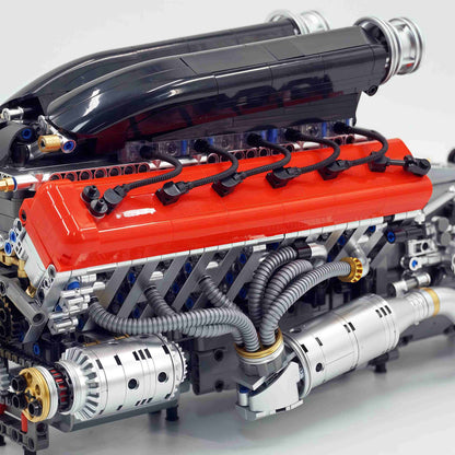 Trilumity Building Block Set: Motorized Large Ferrari Sp3 V12 Engine | 12-Cylinder Prancing Horse Engine Package (2155-Piece)