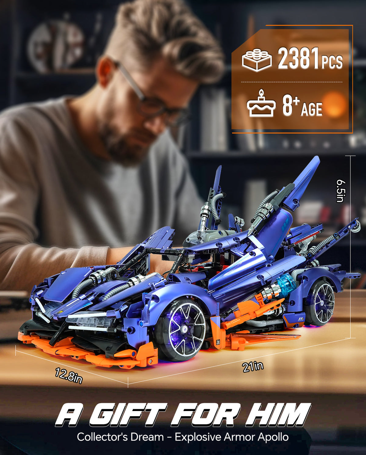 Trilumity Building Block Set: 1: 10 Apollo X1 Modified Version with Remote Control, Drift, Color Light Wheels, Jet Propulsion, Armor Explosion Mode