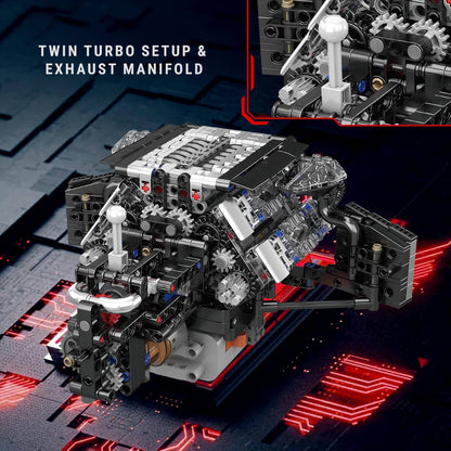 Trilumity Motorized Building Block Set: Twin Turbo W12 German Engine (870-Piece)