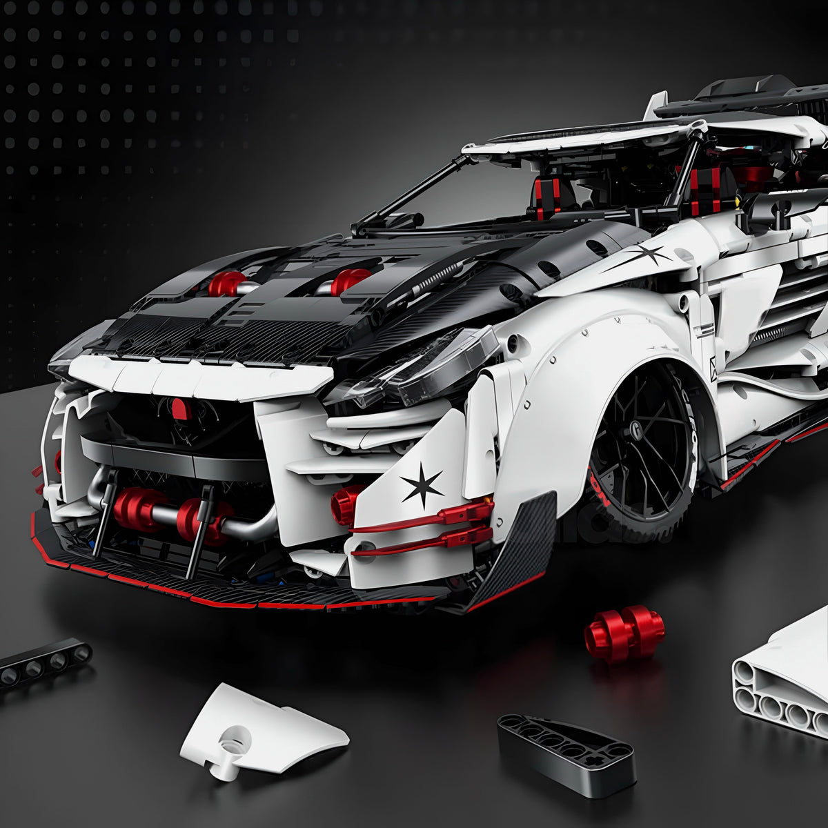 Trilumity Motorized Building Block Set: 1:8 Nissan GT-R R35 Widebody Edition | White Beast | 3939+-Piece