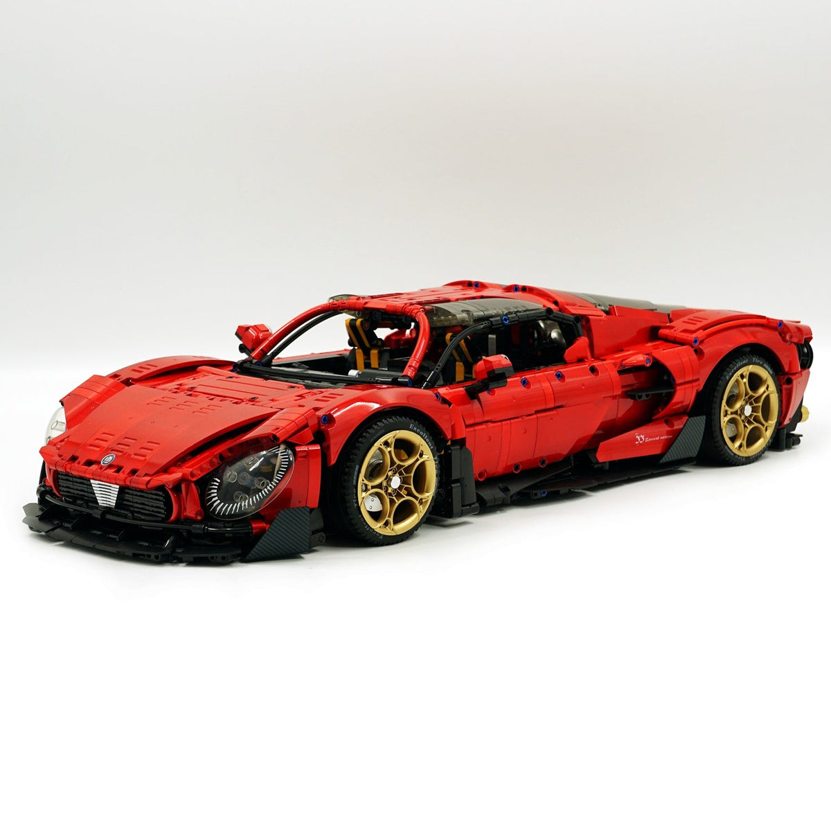 Trilumity Alfa Romeo 33 Stradale Supercar, Pearlescent Red Paint Customized Version Building Block Set, 1:8 Scale, Remote Control, 3,861-Piece