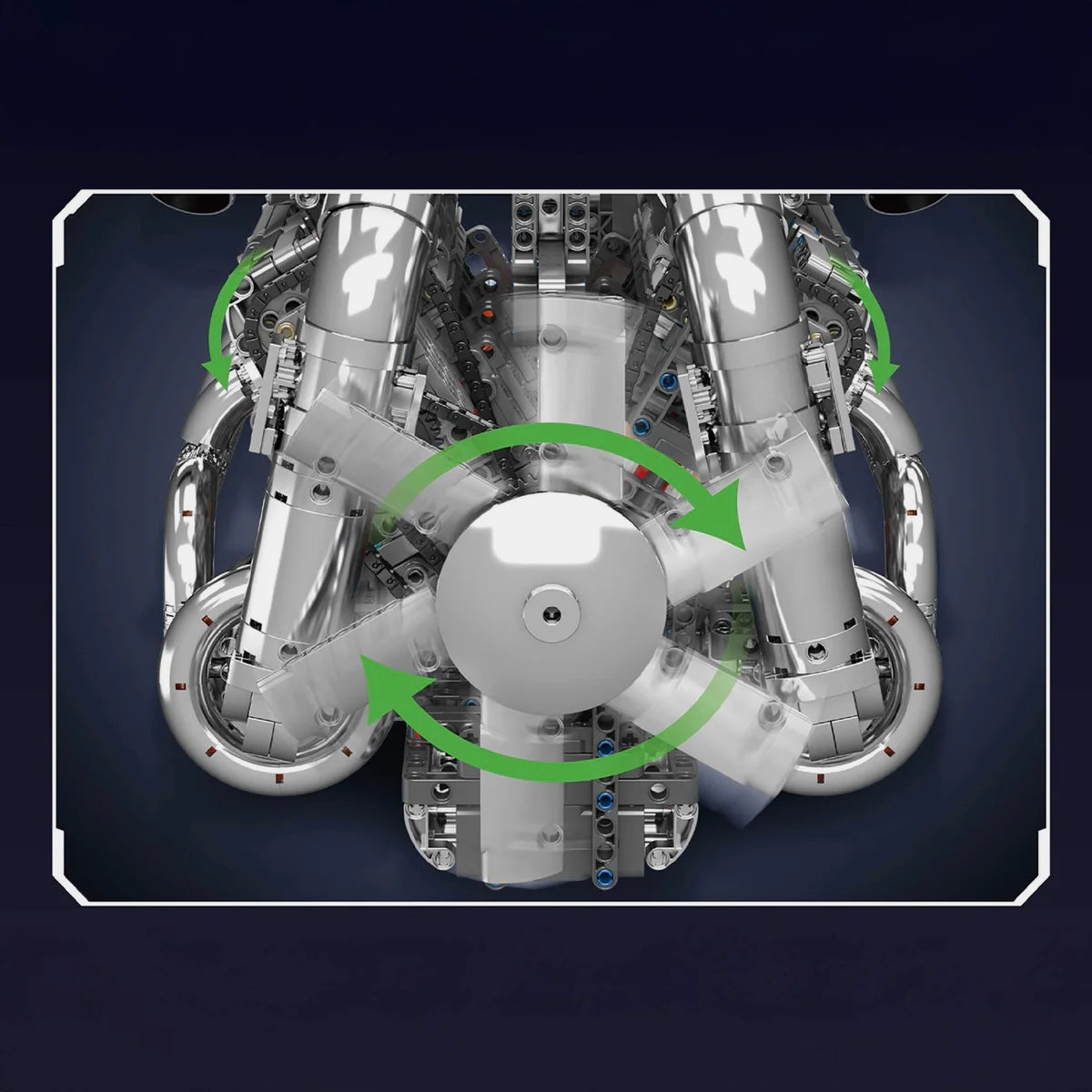 Trilumity Motorized Building Block Set: The Ultimate Chrome Twin Turbo V8 Engine & Gearbox (2899-Piece)