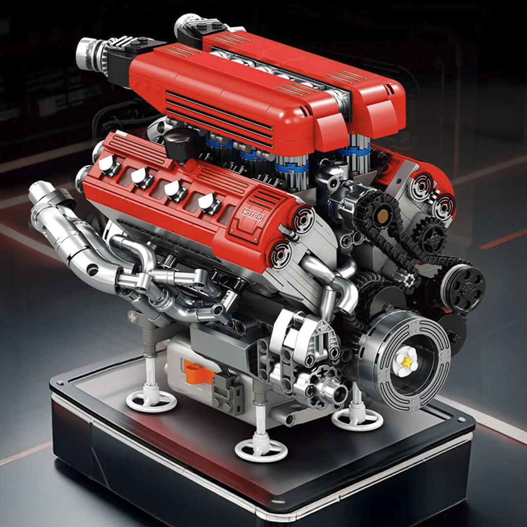 Trilumity Building Block Set: Motorised High-Revving V8 Italian Engine | Performance Engine Engineering | 1100-Piece
