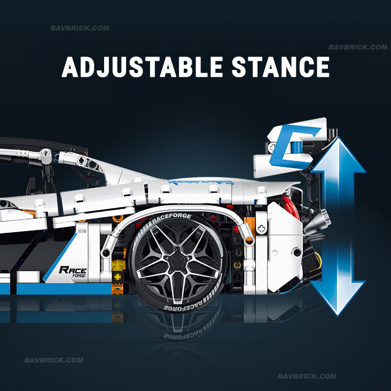 Trilumity Motorized Building Block Set: 1:10 Drifting Edition British Hybrid Hypercar | Remote-Controlled British Supercar | Metallic White Paint