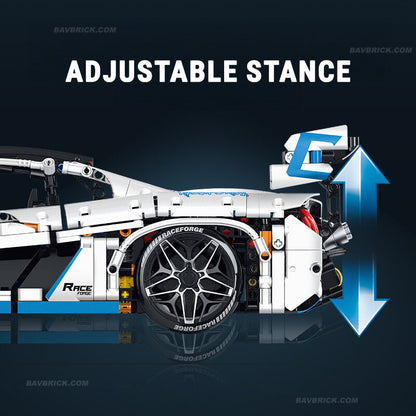 Trilumity Motorized Building Block Set: 1:10 Drifting Edition British Hybrid Hypercar | Remote-Controlled British Supercar | Metallic White Paint