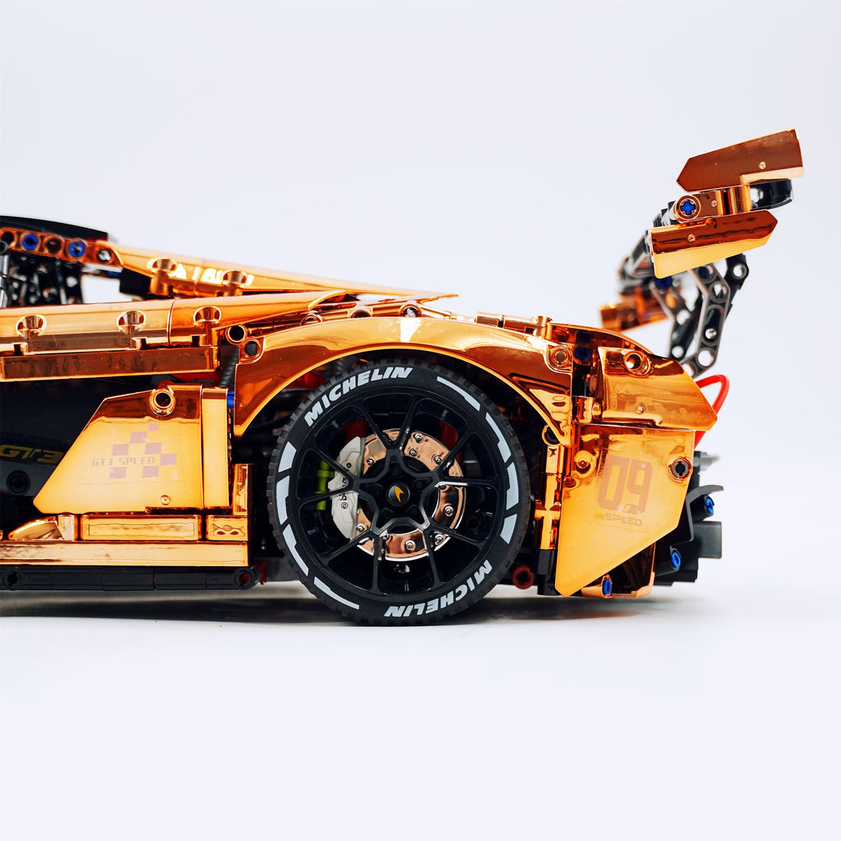 Trilumity Motorized Building Block Set: 1: 8 British Hybrid Hypercar Orange Gold Plating Supercar Building Sets with Remote Control, Electric lift