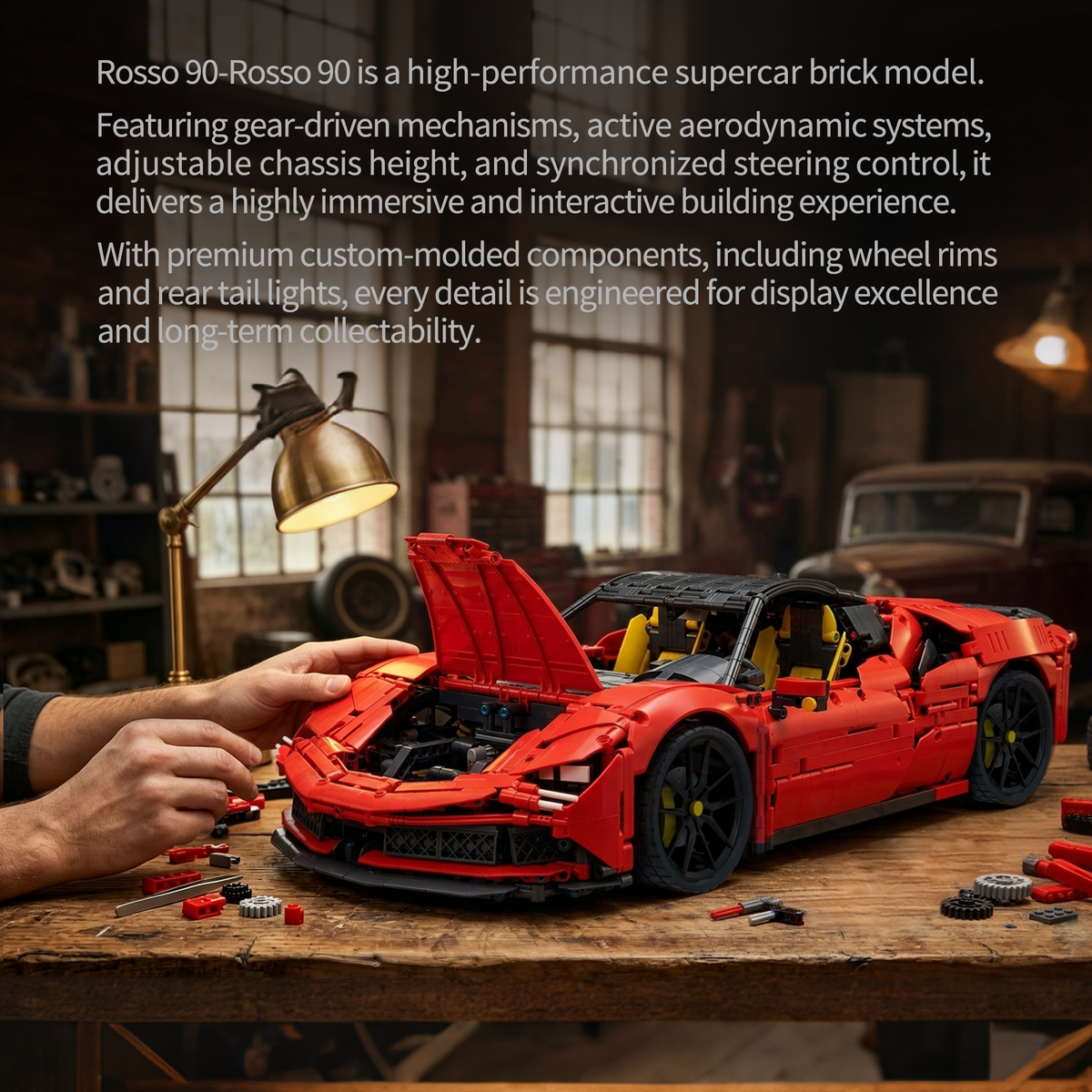 Trilumity Building Block Set: 1:8 Ferrari Sf90 Hypercar | Mechanical Linkage Version (3797-Piece)