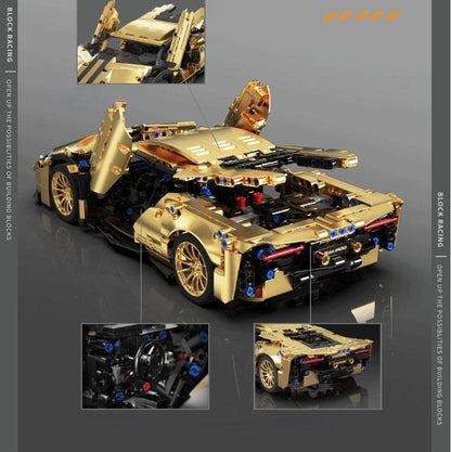 Trilumity Building Block Set: 1:14 Gold Lamborghini P1 Sports Car Sets, Collectable Model for Boys Men Teens (1309-Piece)