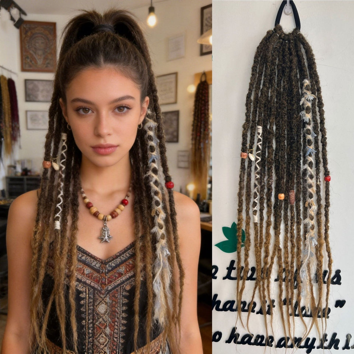 Trilumity Dreadlock Ponytail in Gold, side angle