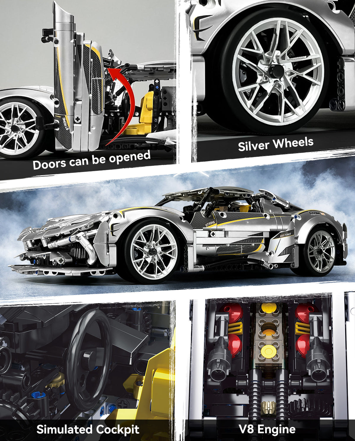 Trilumity Building Block Set: 1:10 Silver Koenigsegg Building Sets (2086Piece)
