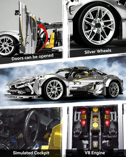 Trilumity Building Block Set: 1:10 Silver Koenigsegg Building Sets (2086Piece)