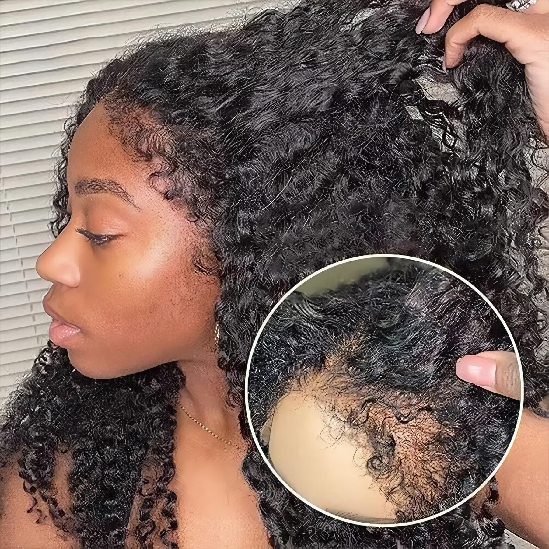Trilumity 4C Edges Kinky 13X4 Deep Wave Human Hair - Natural Black Hair Replacement Wig