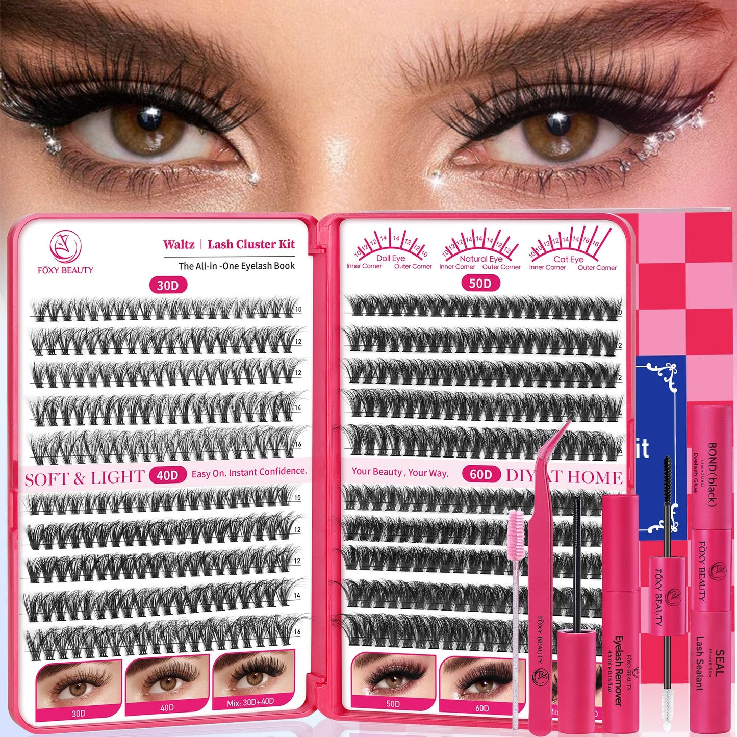 Trilumity Lash Clusters Wispy Faux Mink Fiber - Black False Lashes