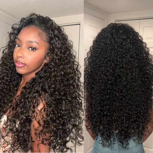 Trilumity Half Curly Human Hair - Natural Black Hair Replacement Wig