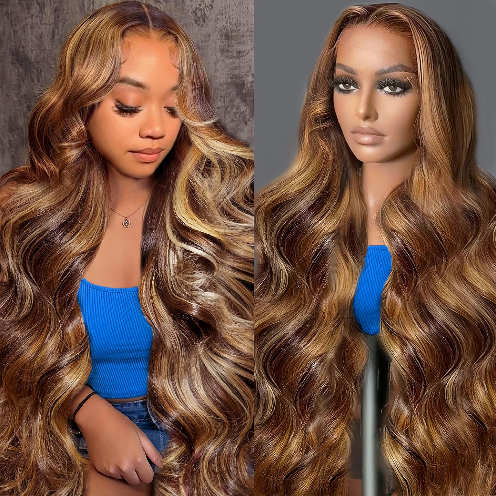 Trilumity Ombre 13X6 4/27 Highlight Body Wave 100% Human Hair - Honey Blonde Hair Replacement Wig