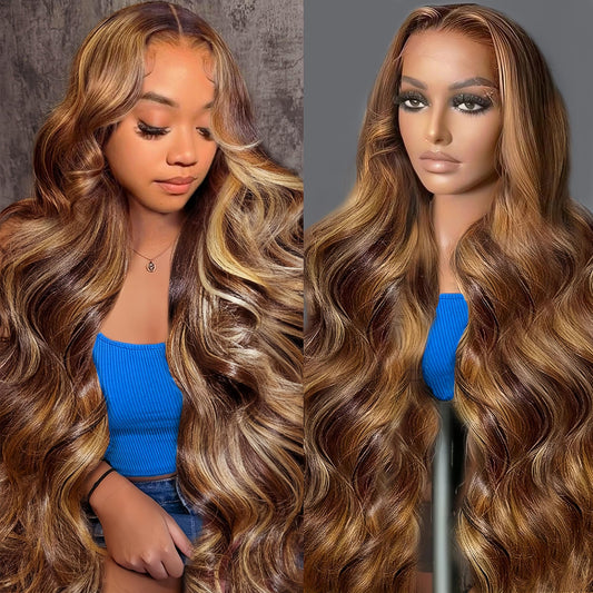 Trilumity Ombre 13X6 4/27 Highlight Body Wave 100% Human Hair - Honey Blonde Hair Replacement Wig