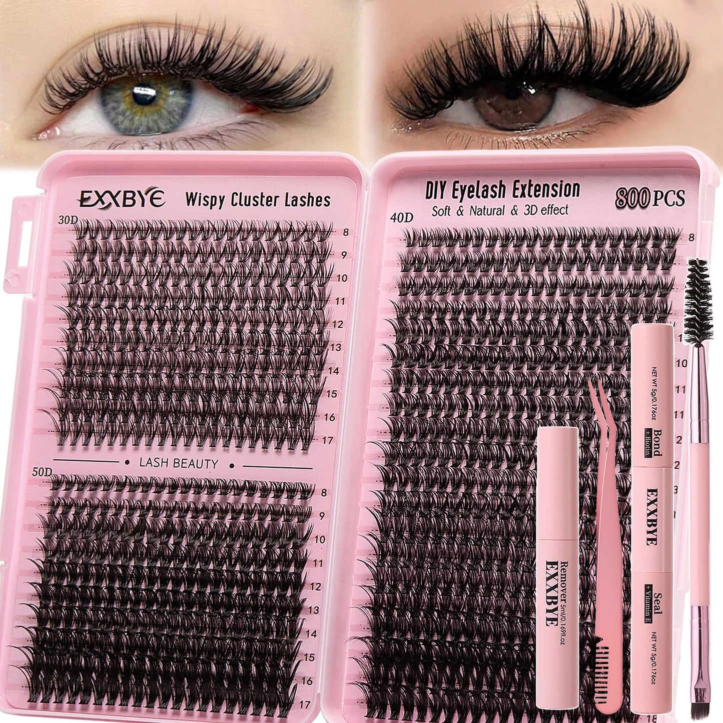 Trilumity Lash Clusters Kit Lash Cat Eye Faux Mink Fiber - Black False Lashes