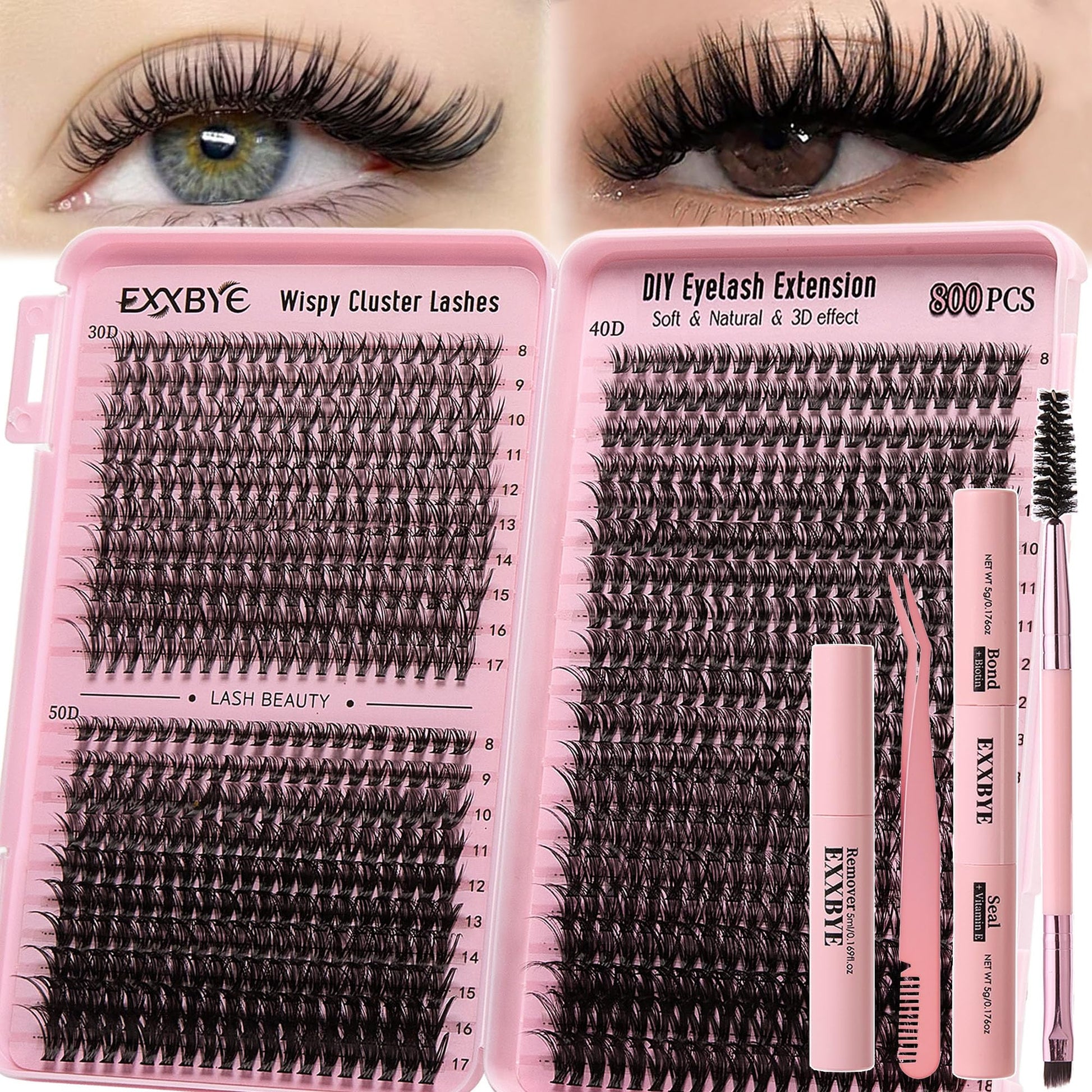 Trilumity Lash Clusters Kit Lash Cat Eye Faux Mink Fiber - Black False Lashes