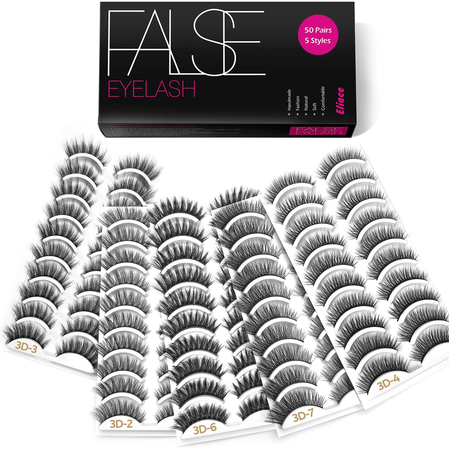 Trilumity 5 Styles Fake Cat Eye Faux Mink Fiber - Black False Lashes