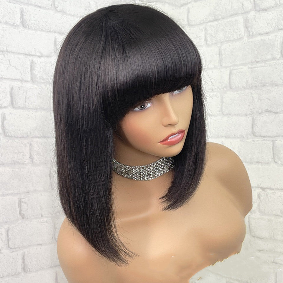 Trilumity Straight Wig with Bangs in Black, side profile