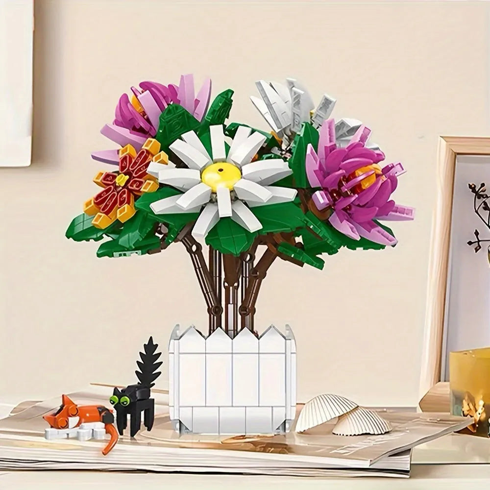 JieStar Building Block Set: Chrysanthemum Potted Plant, Model JJ9036