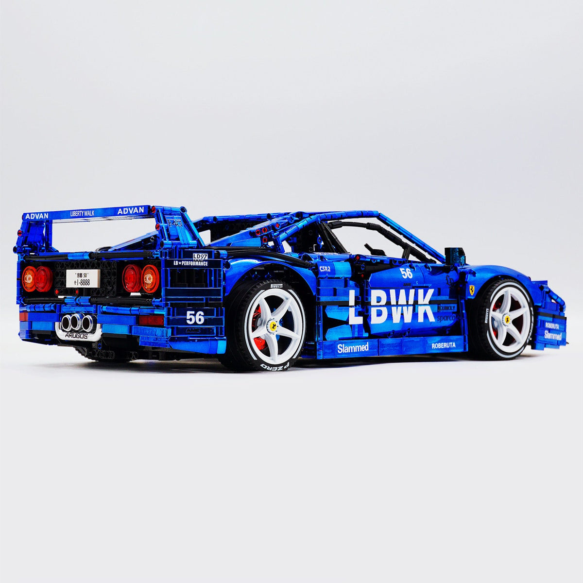 Trilumity Building Block Set: 1:8 The Ultimate 80s Turbo Icon Supercar | Lb Style Electroplated Mirror Royal Blue Edition (4026-Piece)