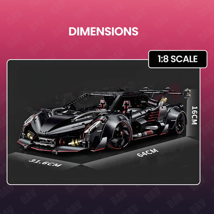 Trilumity Motorized Building Block Set: 1:8 Lamborghini Veneno Limited Edition Obsidian V12 Supercar | 64cm | Remote Controlled | 3809-Piece