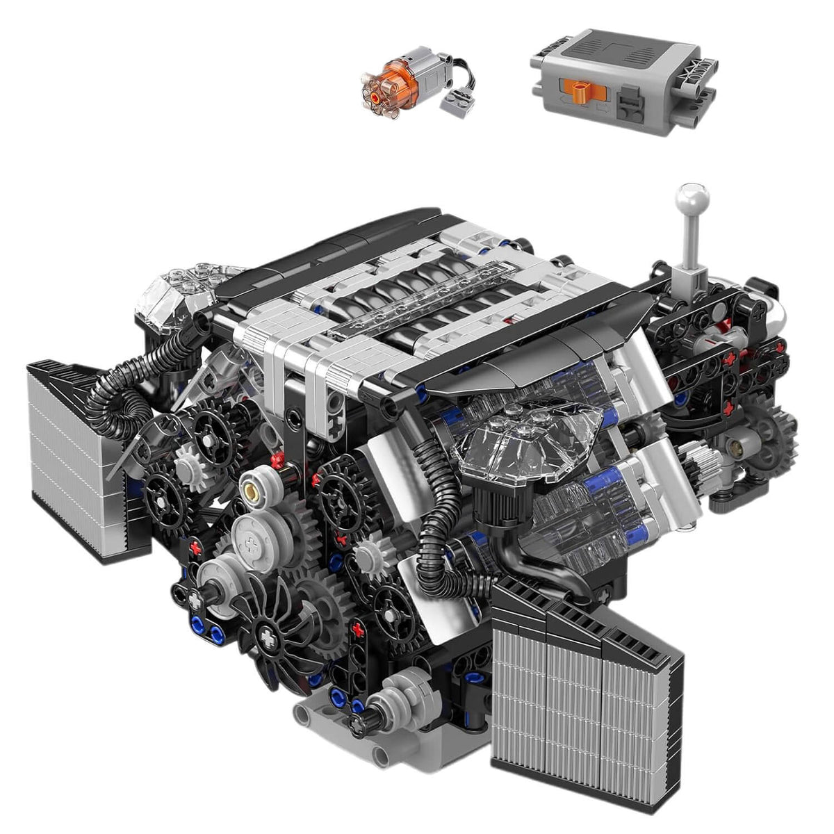 Trilumity Motorized Building Block Set: Twin Turbo W12 German Engine (870-Piece)